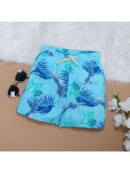 The Lion and the Fish - Boys Tropical Flower Printed Short Sky Blue