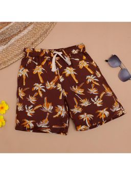 The Lion and the Fish - Boys Electric Palm Tree Printed Shorts Rust Orange
