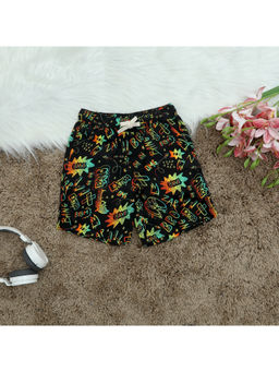 The Lion and the Fish - Boys Game Print Short Black Neon