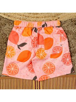 The Lion and the Fish - Boys Lemon Printed Short Peach Mustard