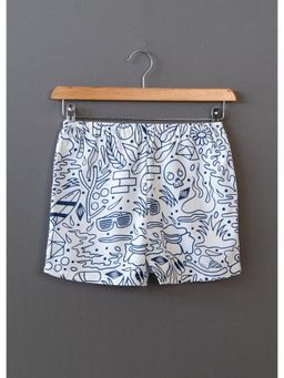 The Lion and the Fish - Doodles Print White Short