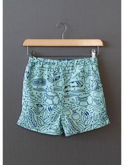 The Lion and the Fish - Doodle Print Mint Green Short