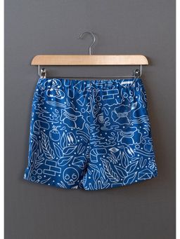 The Lion and the Fish - Doodle Print Blue Short