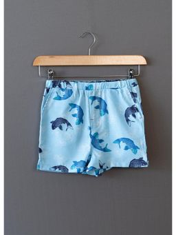 The Lion and the Fish - Dolphin Print Aurora Blue Short