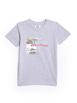 Cantabil - Grey Printed Round Neck T-Shirt