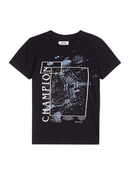 Cantabil - Black Printed Round Neck T-Shirt