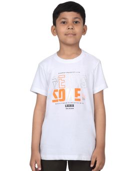 Cantabil - White Printed Round Neck T-Shirt