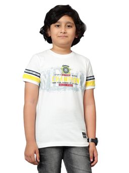 Cantabil - Off White Printed Round Neck T-Shirt