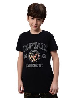 Cantabil - Navy Blue Printed Round Neck T-Shirt