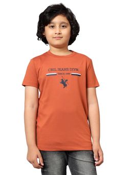 Cantabil - Rust Printed Round Neck T-Shirt