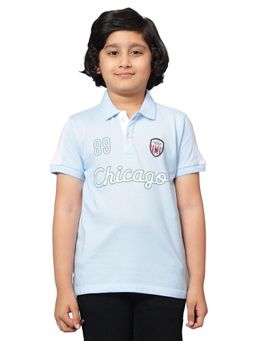 Cantabil - Sky Blue Printed Collar Neck T-Shirt