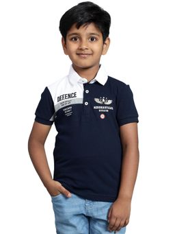 Cantabil - Navy Blue Printed Collar Neck T-Shirt