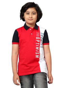 Cantabil - Red Colorblock Collar Neck T-Shirt