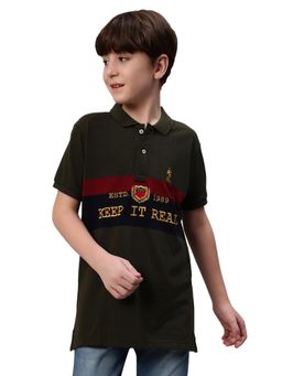 Cantabil - Olive Colorblock Collar Neck T-Shirt