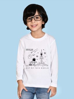 Nusyl - White Printed Full Sleeves T-Shirt