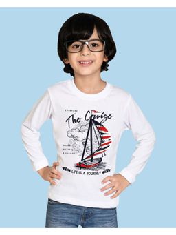 Nusyl - White Printed Full Sleeves T-Shirt