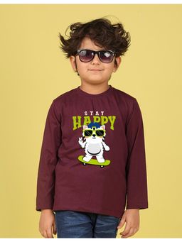 Nusyl - Maroon Printed Full Sleeves T-Shirt