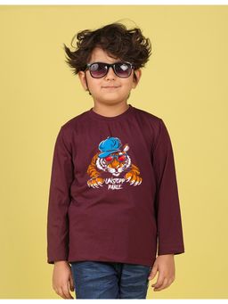 Nusyl - Maroon Printed Full Sleeves T-Shirt