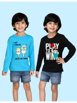 Nusyl - Multi-Color Printed Full Sleeves T-Shirt (Pack of 2)