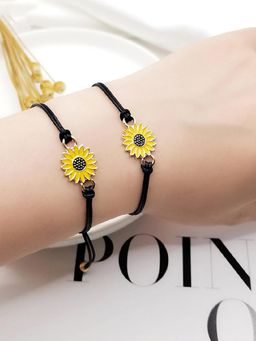 Yellow Chimes - Evil Eye Beads Best Friends Adjustable Threaded Hand Charm Unisex Bracelet (Pack of 2)