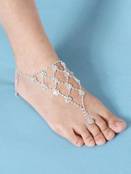 Yellow Chimes - White crystal Studded Anklet with toe ring