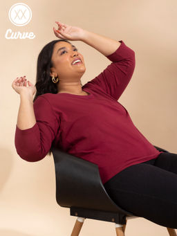 Twenty Dresses by Nykaa Fashion - Curve Purple Solid Round Neck Basics T Shirt