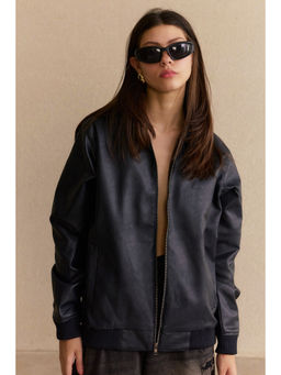 Bonkers Corner - Navy Blue Leather Jacket for Women