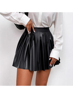 Outzidr - Black High Waist Flared Pu Mini Skirt