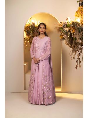 Draped style gown paired with belt
