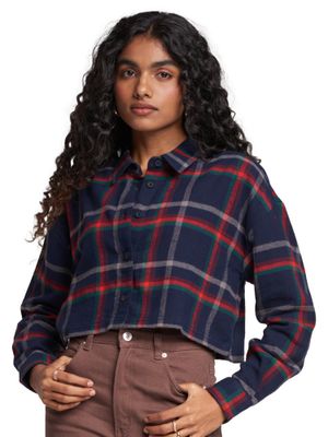 Luna Cropped Shirt - Blue Plaid