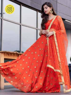 Buy Label Shaurya Sanadhya Bright Orange Lehenga And Choli With