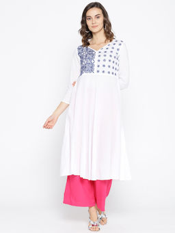 ADA - White Lucknowi Chikankari Cotton Kurta (XS) (A100052)