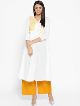 ADA - White Hand Embroidered Cotton Lucknow Chikankari Kurta (XS) (A100054)