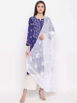 ADA - White Chikankari Chiffon Dupatta (A100269)