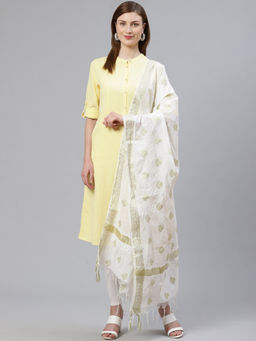 ADA - Hand Embroidered White Cotton Blend Chikankari Dupatta (A100442)