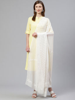 ADA - Hand Embroidered White Faux Georgette Chikankari Dupatta (A100488)
