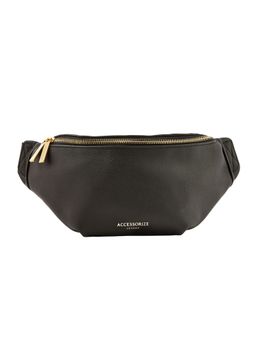 Accessorize London - Women's Faux Leather Black Large Zip Bumbag