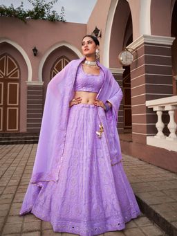 Odette - Lavender Designer Embroidered Semi Stitched Lehenga With Unstitched Blouse (Set of 3)
