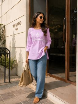 Gharana India - Saheba Chikankari Lavender Rose Cotton Top
