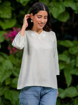 Gharana India - Saheba Chikankari Light Green Cotton Top