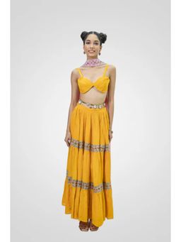 NAVA AURA - Yellow Elegant Tiers Lehenga with Bustier and Dupatta
