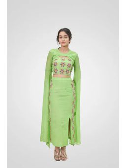 NAVA AURA - Green Finesse Affair Cape with Skirt and Crop Top