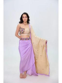 NAVA AURA - Lavender Lustre Drape Skirt with Bustier and Dupatta