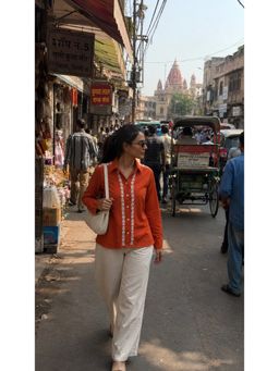 Gharana India - Rayon Orange Coloured Chikankari Shirt