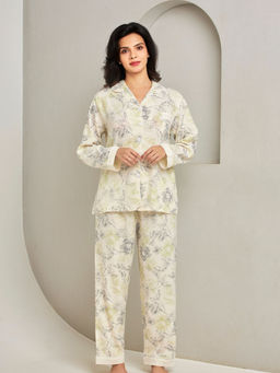 Addery - Ivory Floral Printed Shirt & Pyjama (Set of 2)