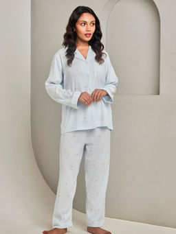 Addery - Blue Printed Shirt & Pyjama (Set of 2)