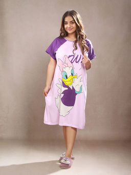 CrossKulture - Women Cartoon Printed Purple Night Dress
