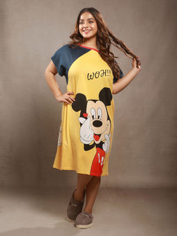 CrossKulture - Women Cartoon Printed Yellow Night Dress