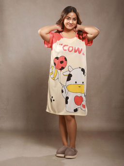 CrossKulture - Women Cartoon Printed Off White Night Dress