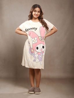 CrossKulture - Women Cartoon Printed Off White Night Dress